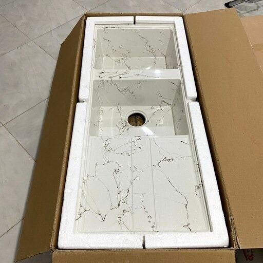 سینک گرانیتی سفید رگه دار سوپر فانتزی وارداتی آلمانی سایز 115 در 50 سانت توکار برند کیارا